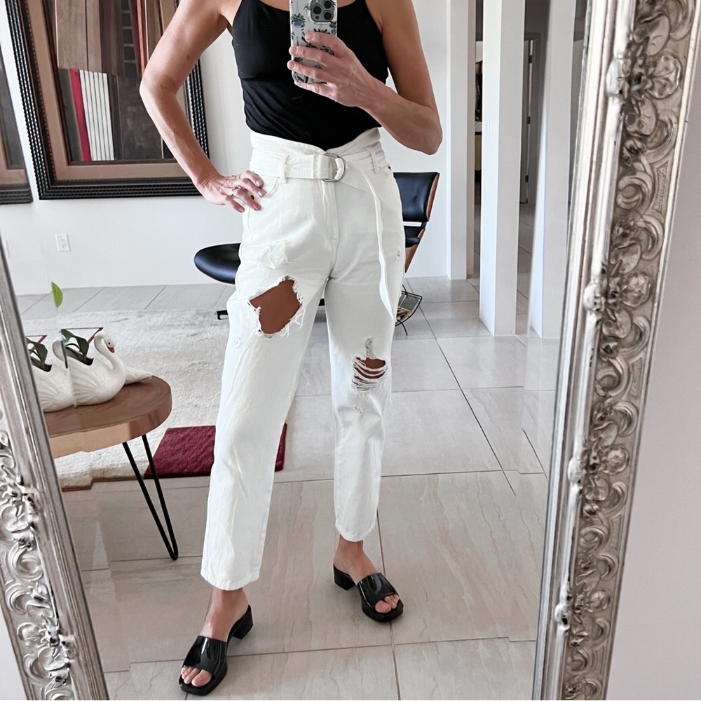 Marissa Webb High Waisted Belted White Jeans Size 26